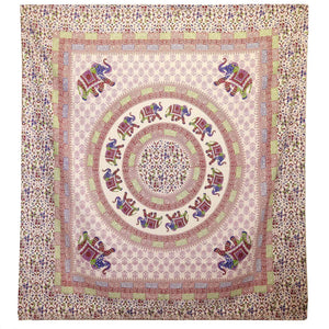 Tenture Murale Mandala Éléphant – Violet & Bleu sur Écru