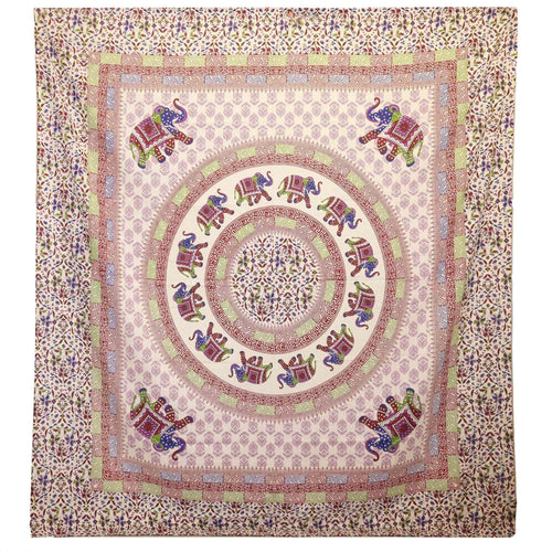 Tenture Murale Mandala Éléphant – Violet & Bleu sur Écru