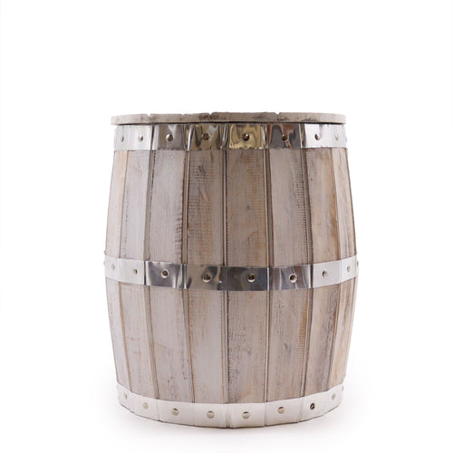 Tabouret Tonneau en Bois Blanchi - 38 x 32 cm