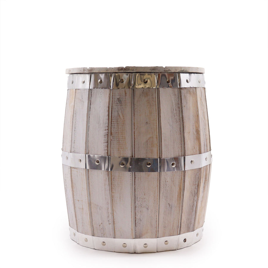 Tabouret Tonneau en Bois Blanchi - 38 x 32 cm