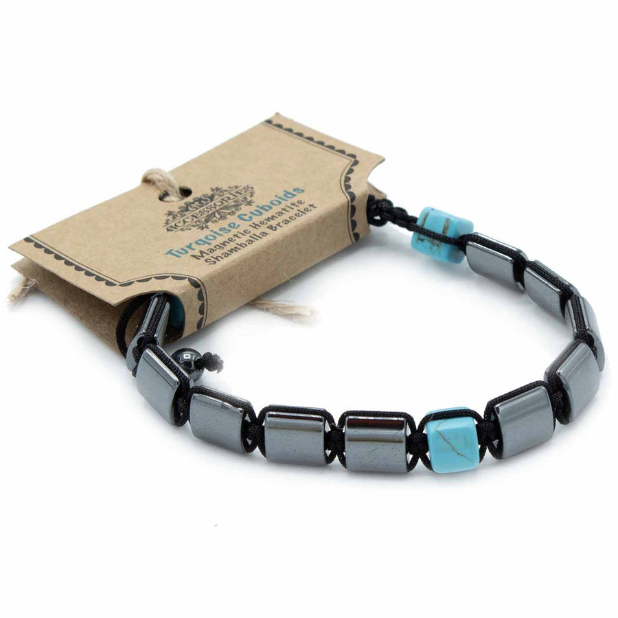 Bracelet Shamballa Magnétique en Hématite – Cuboïdes Turquoise