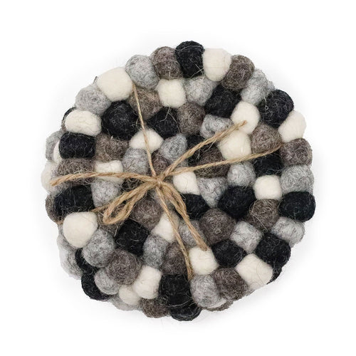 Dessous de Verre Ronds en Perles de Feutre – Gris (lot de 4)