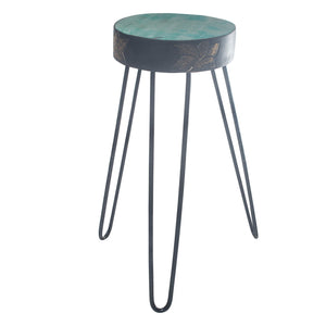 Support à Plante en Bois d'Albasia – Turquoise & Détails Dorés
