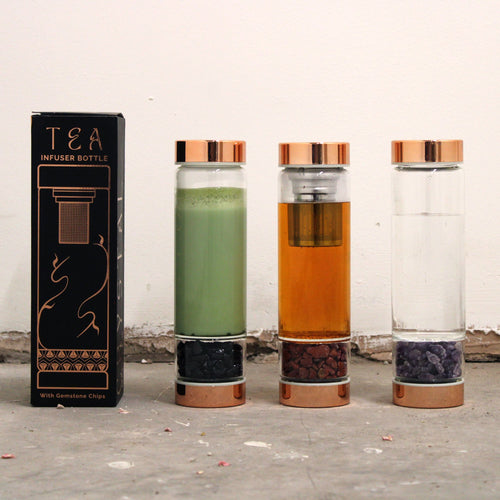 Bouteille Infuseur à Thé en Verre et Cristal – Or Rose & Jaspe Rouge