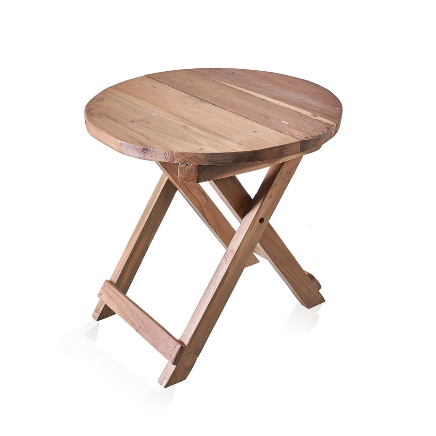 Table Basse Pliante Ronde en Teck Recyclé – 50 x 50 cm