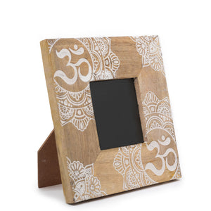 Cadre Photo en Bois de Manguier Petit Format – Hamsa Blanc (10x15 cm)