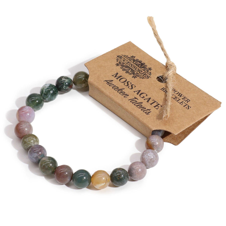 Bracelet en Agate Mousse – Perles 8 mm sur Élastique