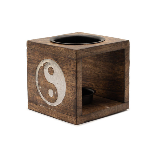Brûle-Parfum Carré en Bois de Manguier - Yin Yang