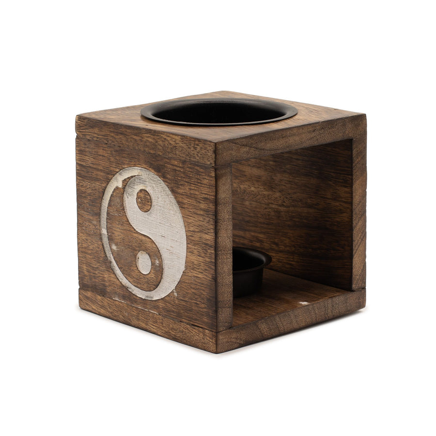 Brûle-Parfum Carré en Bois de Manguier - Yin Yang