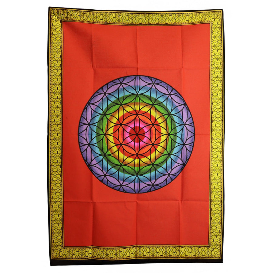 Tenture Murale en Coton 70x110 cm – Fleur de Vie Arc-en-Ciel