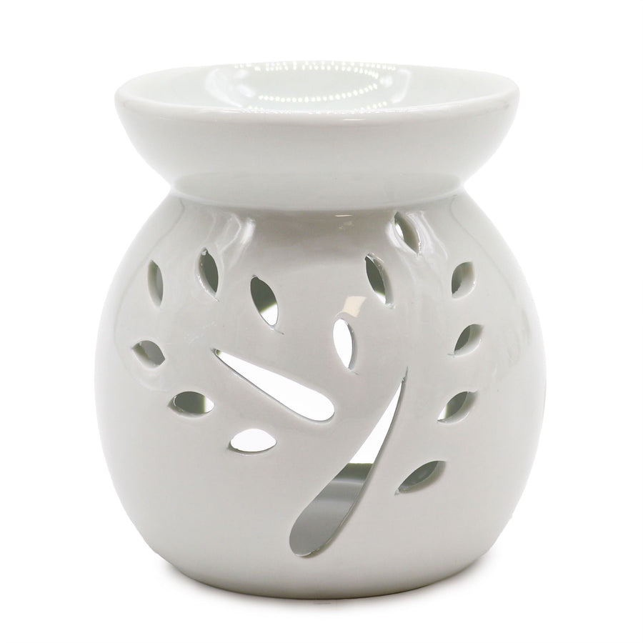 Brûle-Parfum en Céramique Blanche – Motif Arbre Ajouré, Grand Modèle