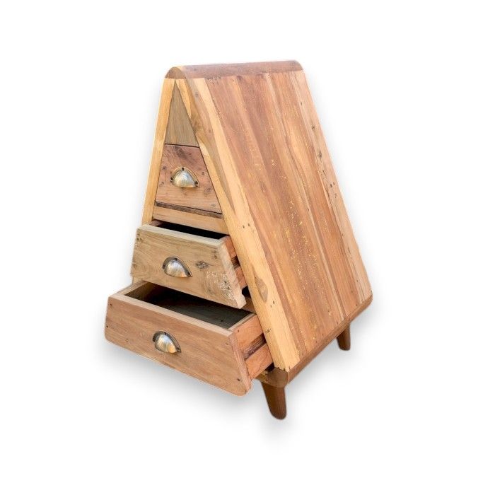 Meuble de Rangement Triangulaire 3 Tiroirs en Bois Recyclé