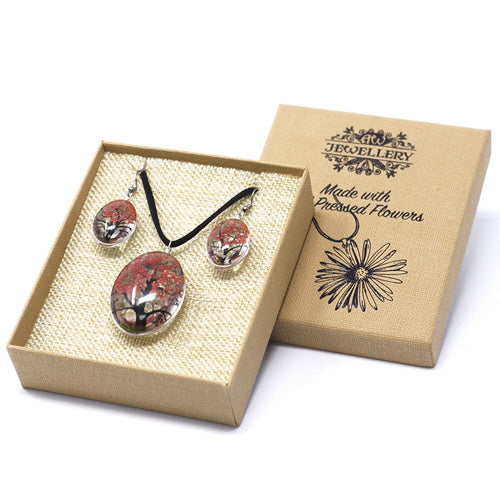 Bijou Fleurs Pressées – Arbre de Vie – Corail