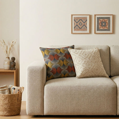 Housse de Coussin en Coton Indien – Motif Géométrique Crème 45x45 cm