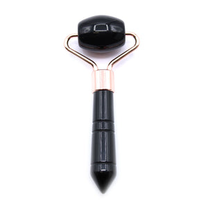Mini Rouleau de Massage Visage en Obsidienne Noire – 9 cm