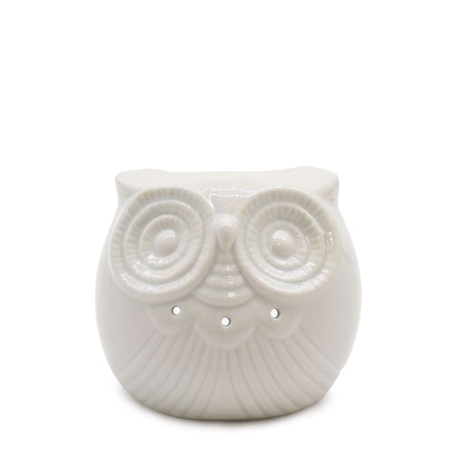 Brûle-Parfum en Céramique Blanche – Motif Hibou Ajouré, Modèle Bas