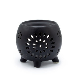 Brûle-parfum pot rond — Éclat floral — Noir mat