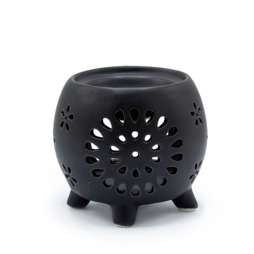 Brûle-parfum pot rond — Éclat floral — Noir mat