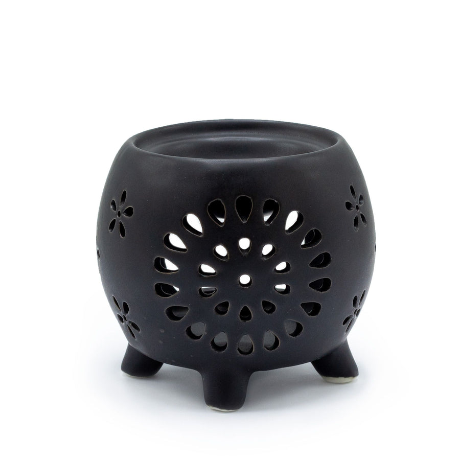 Brûle-parfum pot rond — Éclat floral — Noir mat