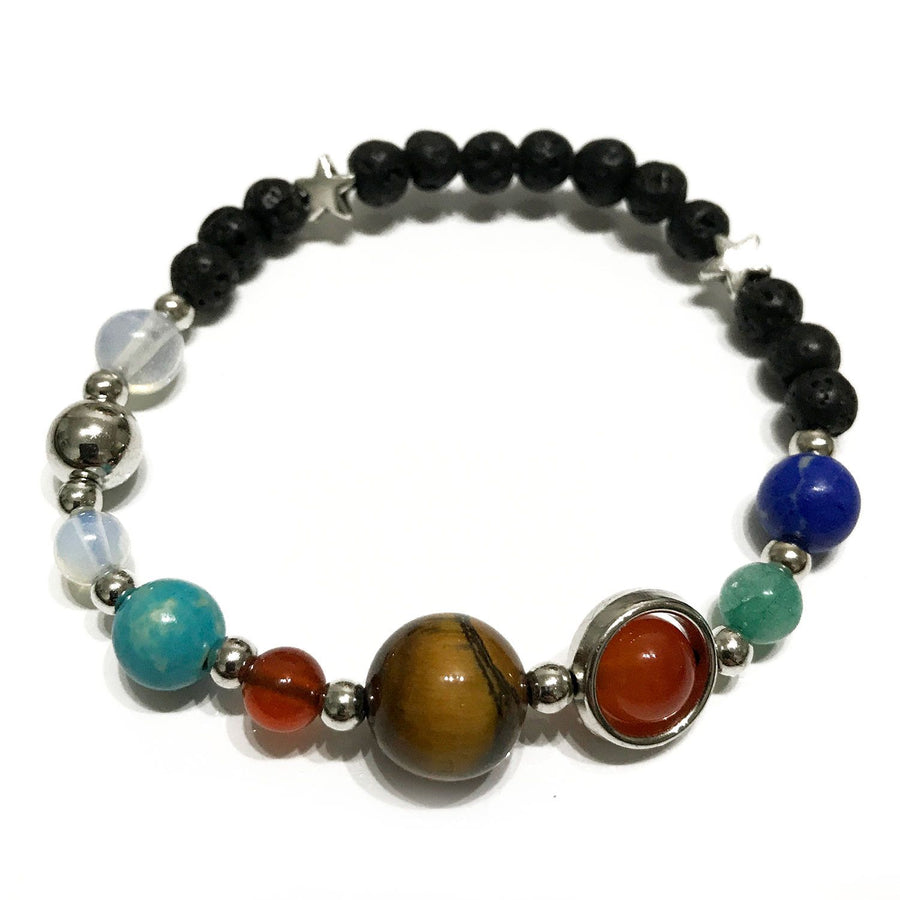 Bracelet en Pierre de Lave – Système Solaire Argenté