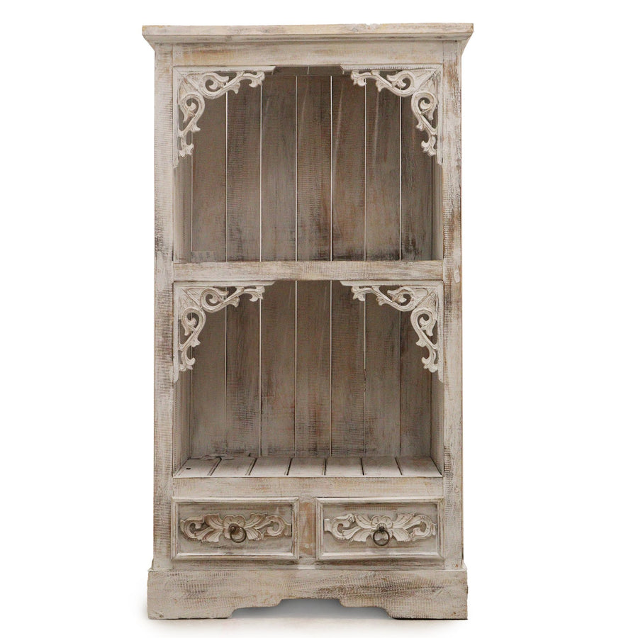 Meuble de Salle de Bain en Bois d'Albasia – Blanc Patiné