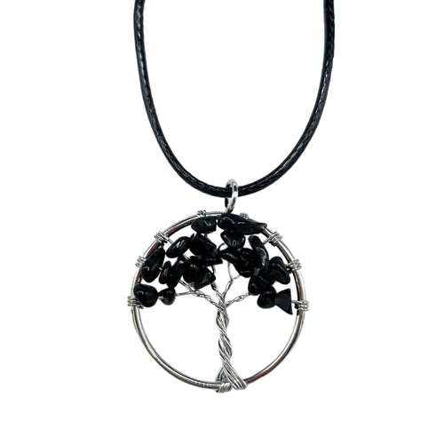 Pendentif Arbre de Vie en Agate Noire