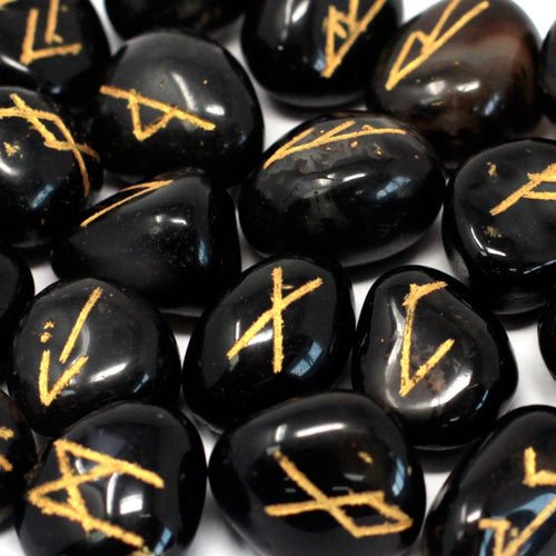 Jeu de Runes en Pierre en Pochette – Onyx Noir