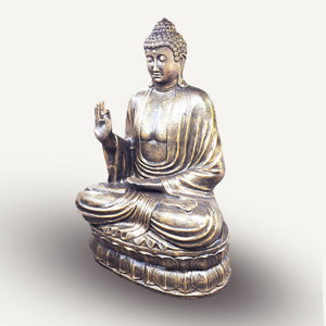 Statue de Bouddha XXL Enseignant sur Lotus – Finition Or Antique – 2 m