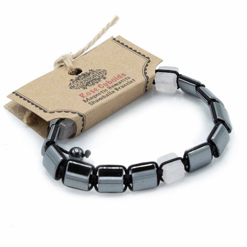 Bracelet Shamballa Magnétique en Hématite – Cuboïdes Rose