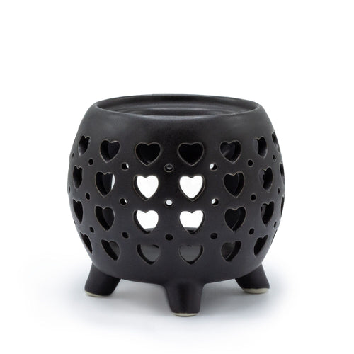 Brûle-parfum pot rond — Cœurs multiples — Noir mat