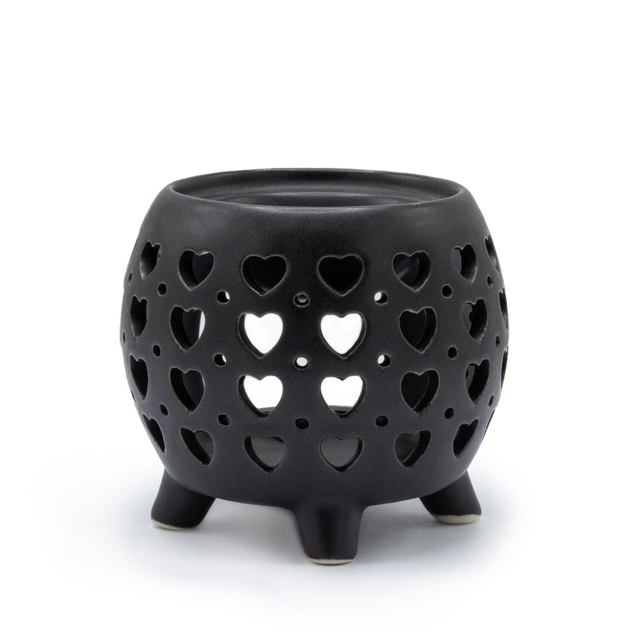 Brûle-parfum pot rond — Cœurs multiples — Noir mat