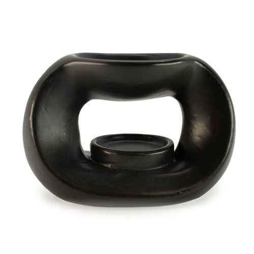 Brûle-Parfum Zen en Céramique - Galet Ovale - Noir Mat
