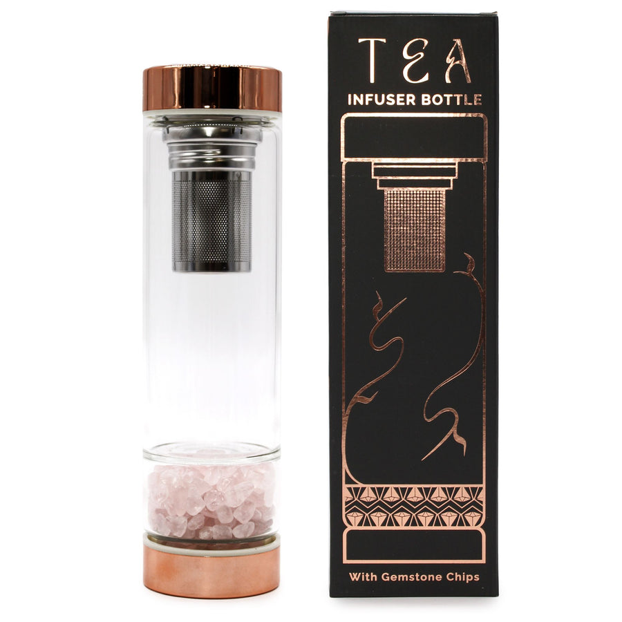 Bouteille Infuseur à Thé en Verre et Cristal – Or Rose & Quartz Rose