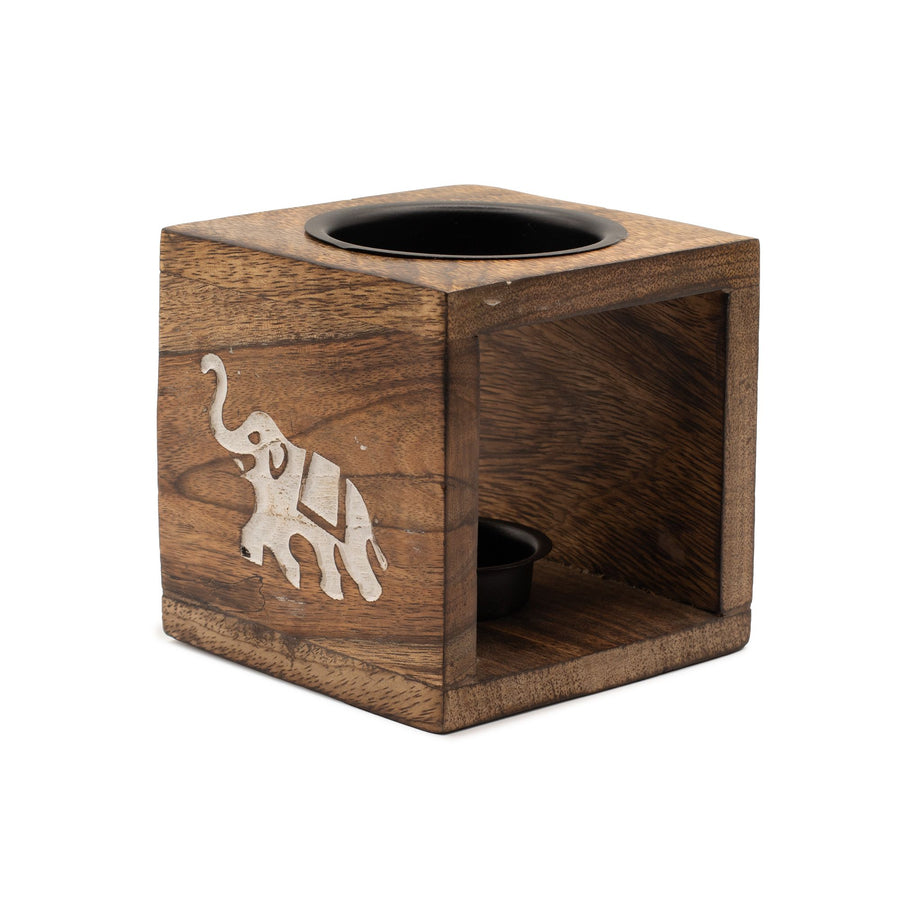 Brûle-Parfum Carré en Bois de Manguier - Éléphant