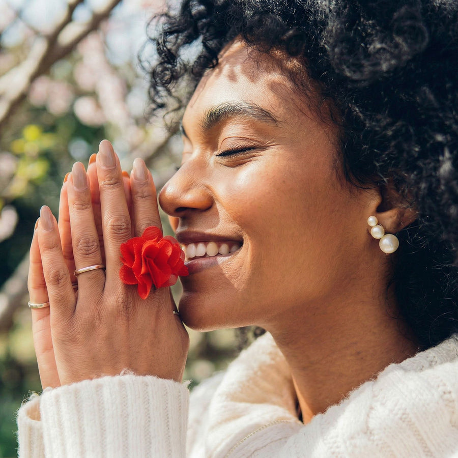 Bague Diffuseur de Parfum Fleur en Mousseline – Rouge Rosé