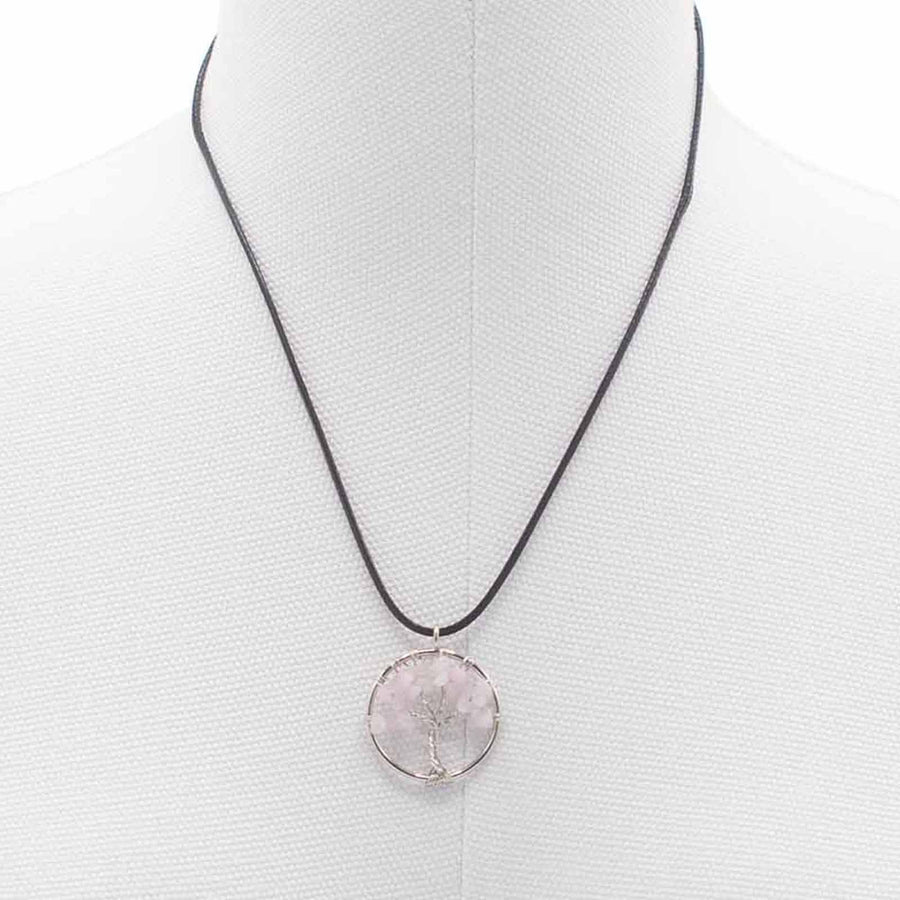 Pendentif Arbre de Vie en Quartz Rose