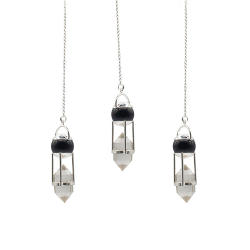 Pendule Double Obsidienne & Cristal de Roche Bi-Terminé