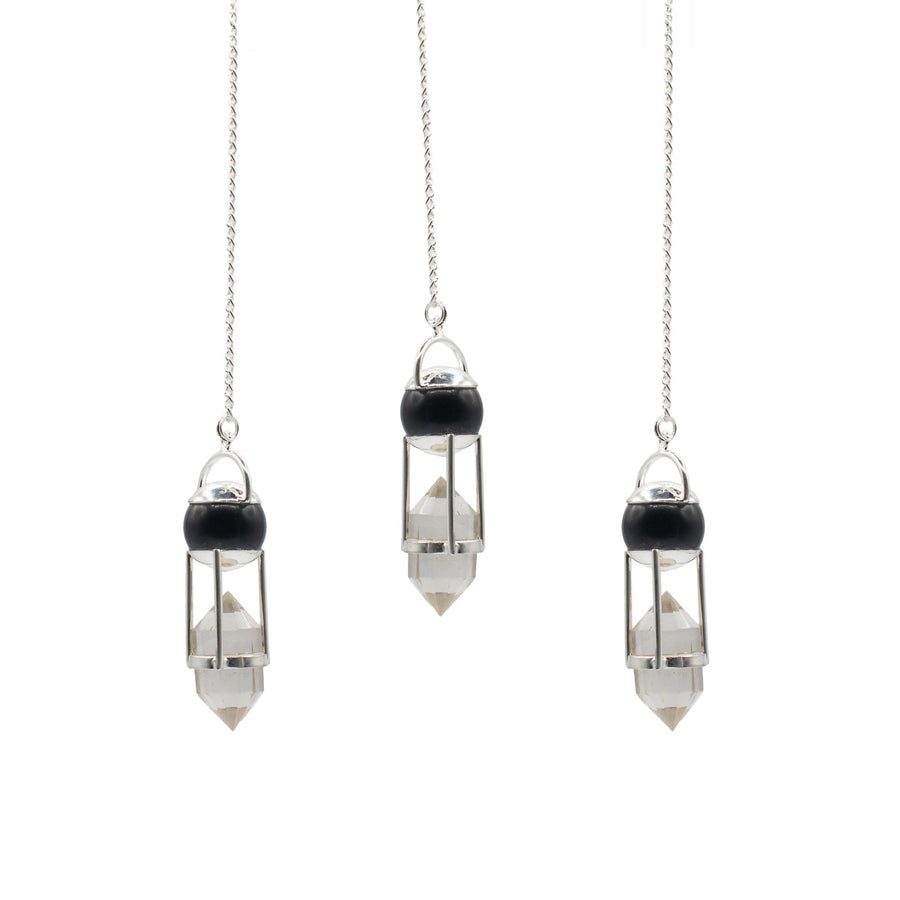 Pendule Double Obsidienne & Cristal de Roche Bi-Terminé