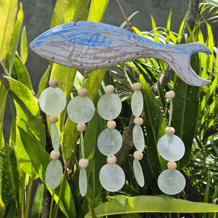 Carillon à Vent Poisson en Bois Flotté & Capiz Naturel