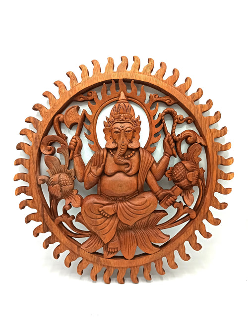 Panneau Mural en Bois Sculpté – Ganesh 40 cm