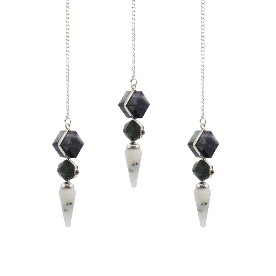 Pendule Fluorite, Labradorite & Pierre de Lune – 3 Pierres