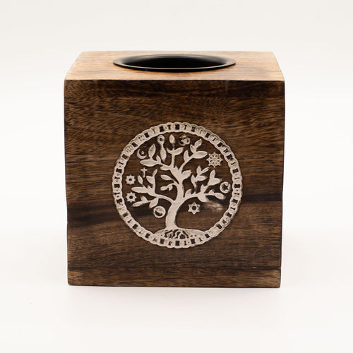Grand Brûle-Parfum Carré en Bois de Manguier - Arbre de Vie