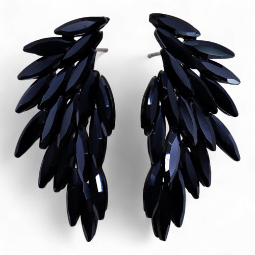 Boucles d'Oreilles Verre Vintage Noir Jais – Ailes d'Ange