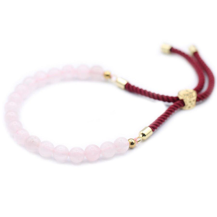 Bracelet en Pierres Naturelles Bordeaux Plaqué Or 18K – Quartz Rose