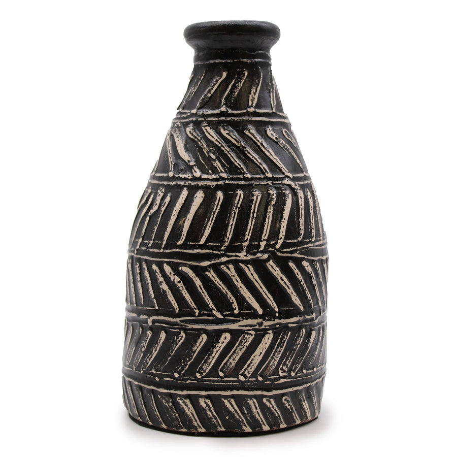 Vase en Céramique de Lombok – Forme Grecque Fuselée Chocolat