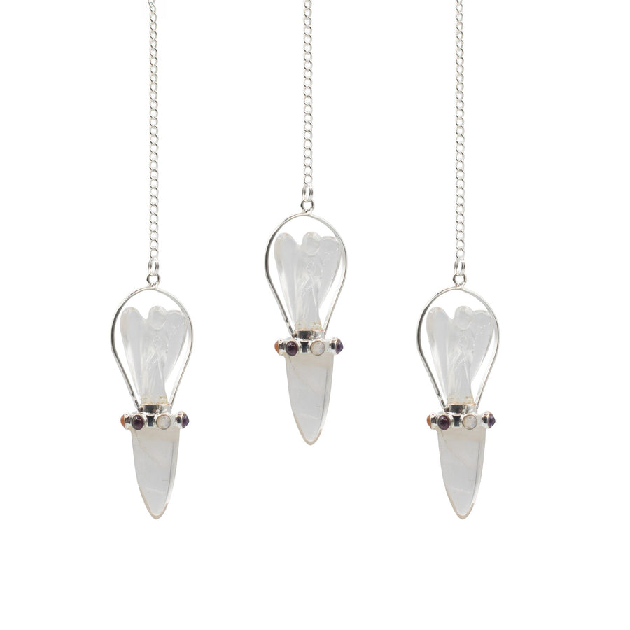 Pendule Ange Cristal de Roche & Bande Chakra – 2 Pièces