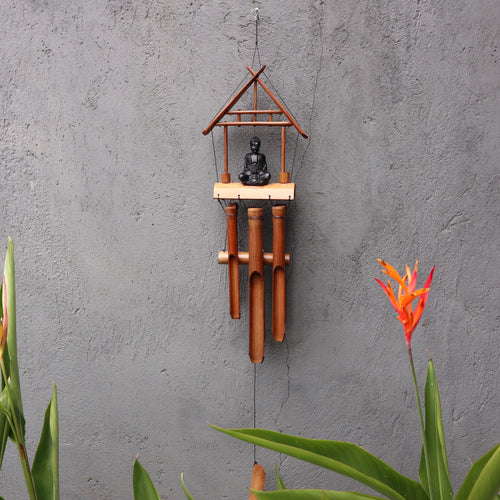 Carillon à Vent en Bambou Bouddha Noir – 6 Tubes