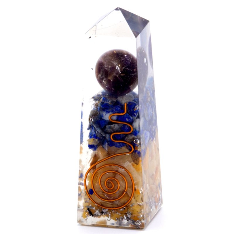 Obélisque Orgonite Cuivre, Lapis-Lazuli & Aventurine Jaune – 90 × 25 mm