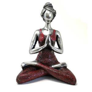 Statuette Yoga en Résine 24 cm – Argent & Bordeaux