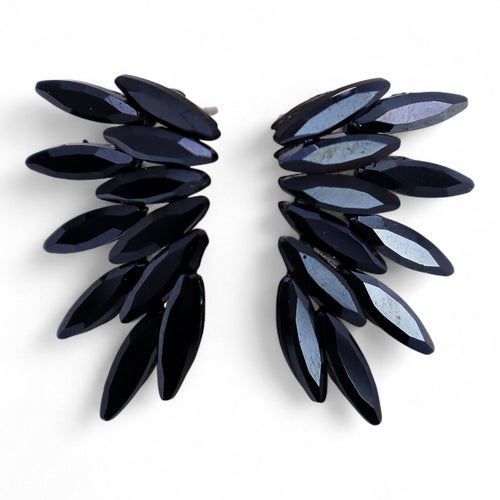Boucles d'Oreilles Verre Vintage Noir Jais – Fées